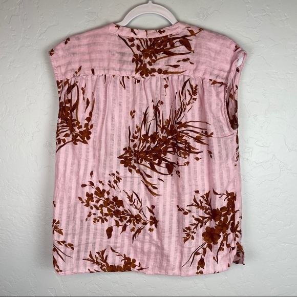Joie Narumi Floral Sleeveless Split Neck Blouse in Fleur Disle Pink Stripe Small - Picture 4 of 5